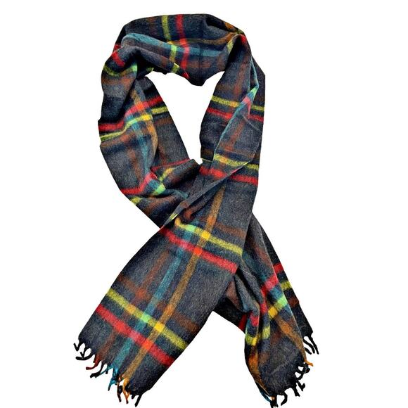 Colombo 100% Cashmere Black Charcoal Gray Plaid Scarf Made in Italy SOFT 72" - Picture 2 of 4